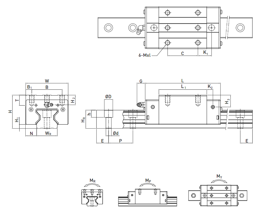 HIWIN Linear Guideway QRH-CA / QRH-HA Dimensions