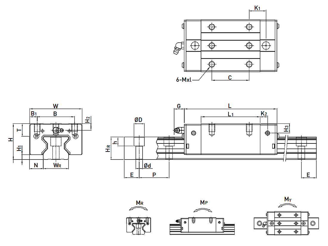 HIWIN Linear Guideway QRL-CA / QRL-HA Dimensions